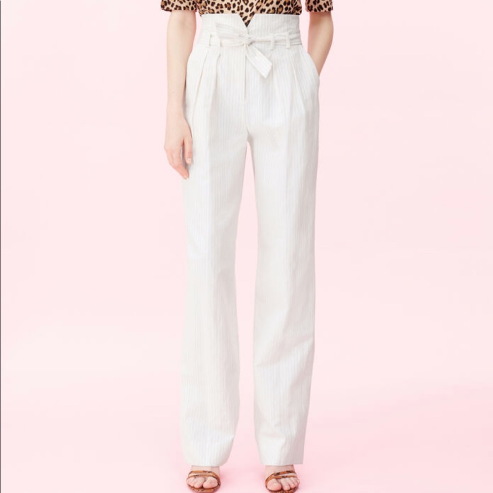 Rebecca Taylor | Linen Pinstripe Belted Pants | 14 New with Tags